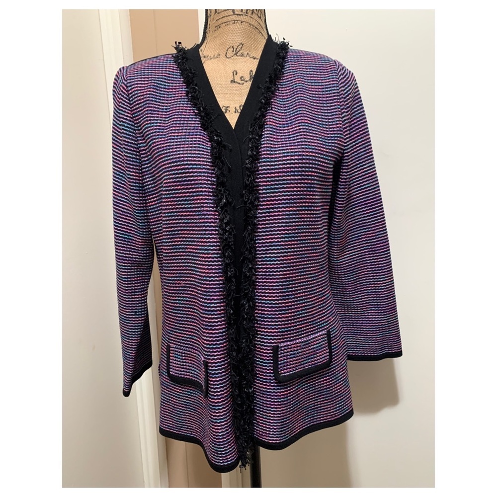 Exclusively Misook Purple Black Fringe Blazer S